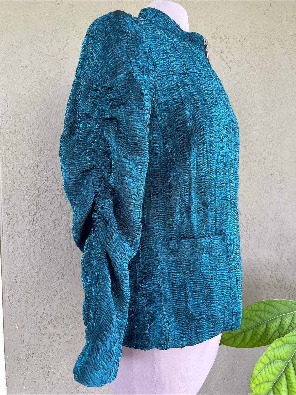 Chico’s Deep Teal Crinkled Long Sleeve Zip-Up Jacket Vintage 90’s Women’s Sz 1 - Picture 4 of 9